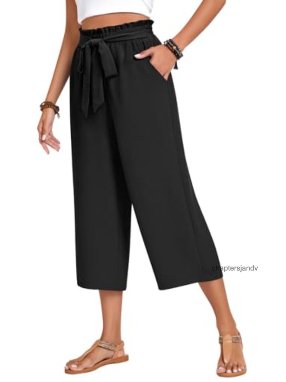 Women's Plus Size Wide Leg Capri Palazzo Trousers with Pockets High Waist